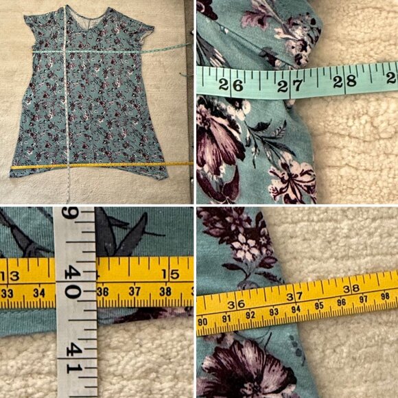 Catherines Dress Size 3X Floral Teal Burgundy Knit Short Sleeve Pockets - Picture 4 of 10